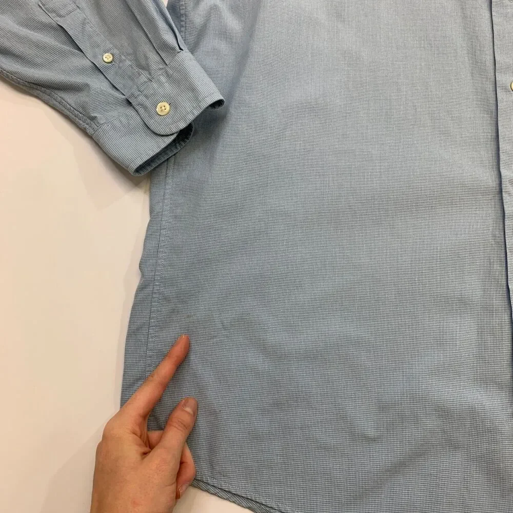 J. Crew Dress Shirt Mens 16 34/35 Blue Checkered Button Up Cotton Long Sleeve